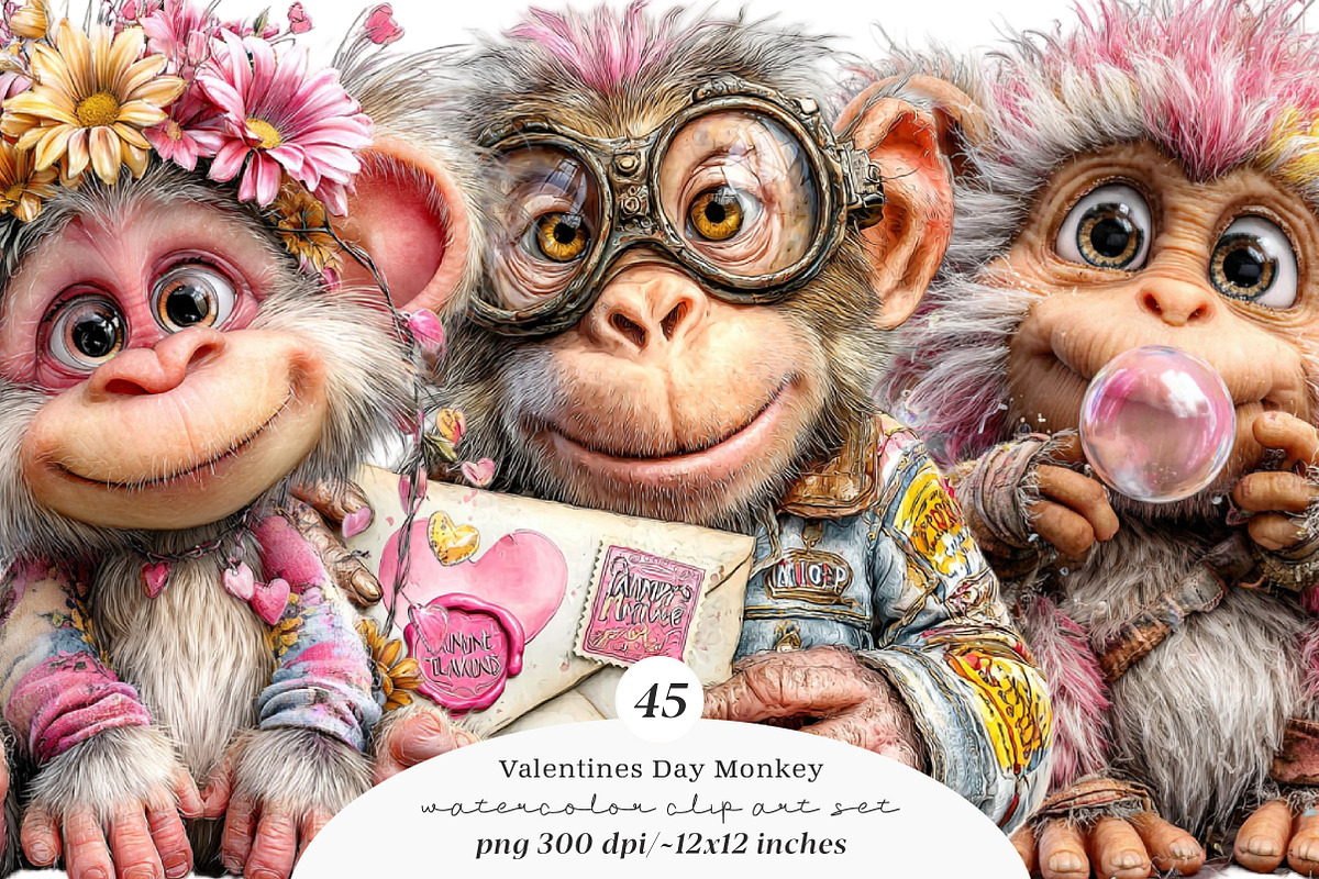 Valentines Day Monkey Sublimation, an Illustration by SinaCreation (Photo 1 of 11)