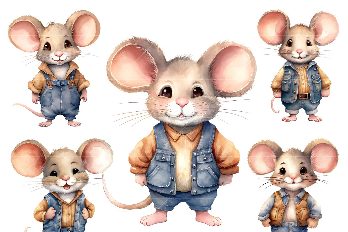 Watercolor Cute Mouse Clipart, an Animal Illustration by Design Scotch (Photo 2 of 7)
