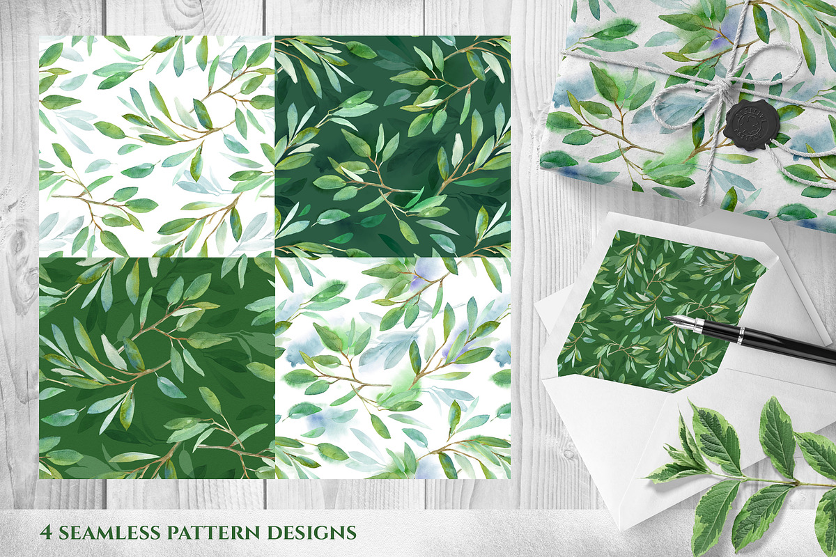 Green leaves. Graphic Set., a Decorative Illustration by LeiaSW (Photo 9 of 9)