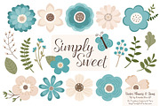 Vintage Blue Flower Clipart, an Illustration by Amanda Ilkov (Thumbnail 1 of 4)