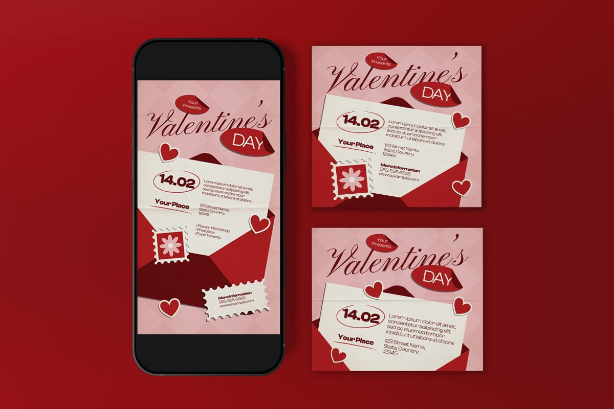 Red Valentine's Day Flyer Set, a Flyer Template by graphicook (Photo 3 of 3)