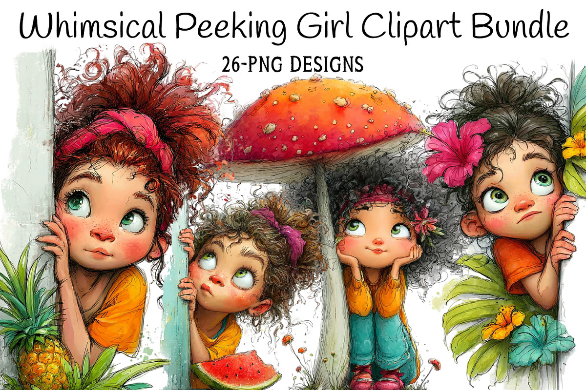 Whimsical Peeking Girl Clipart, an Illustration by Daily.Designs (Photo 1 of 7)