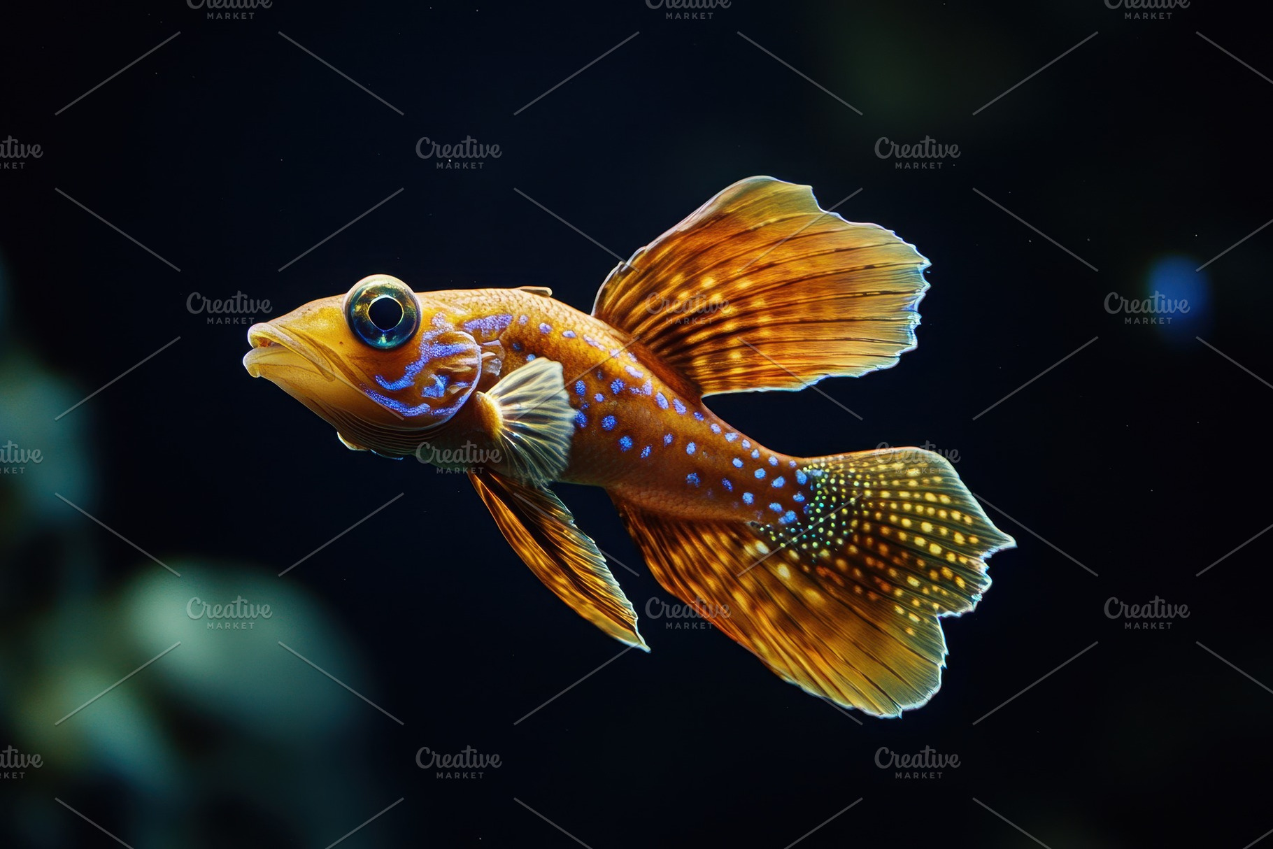 An unusual fish glides through dark, a Photo by Pavel_design