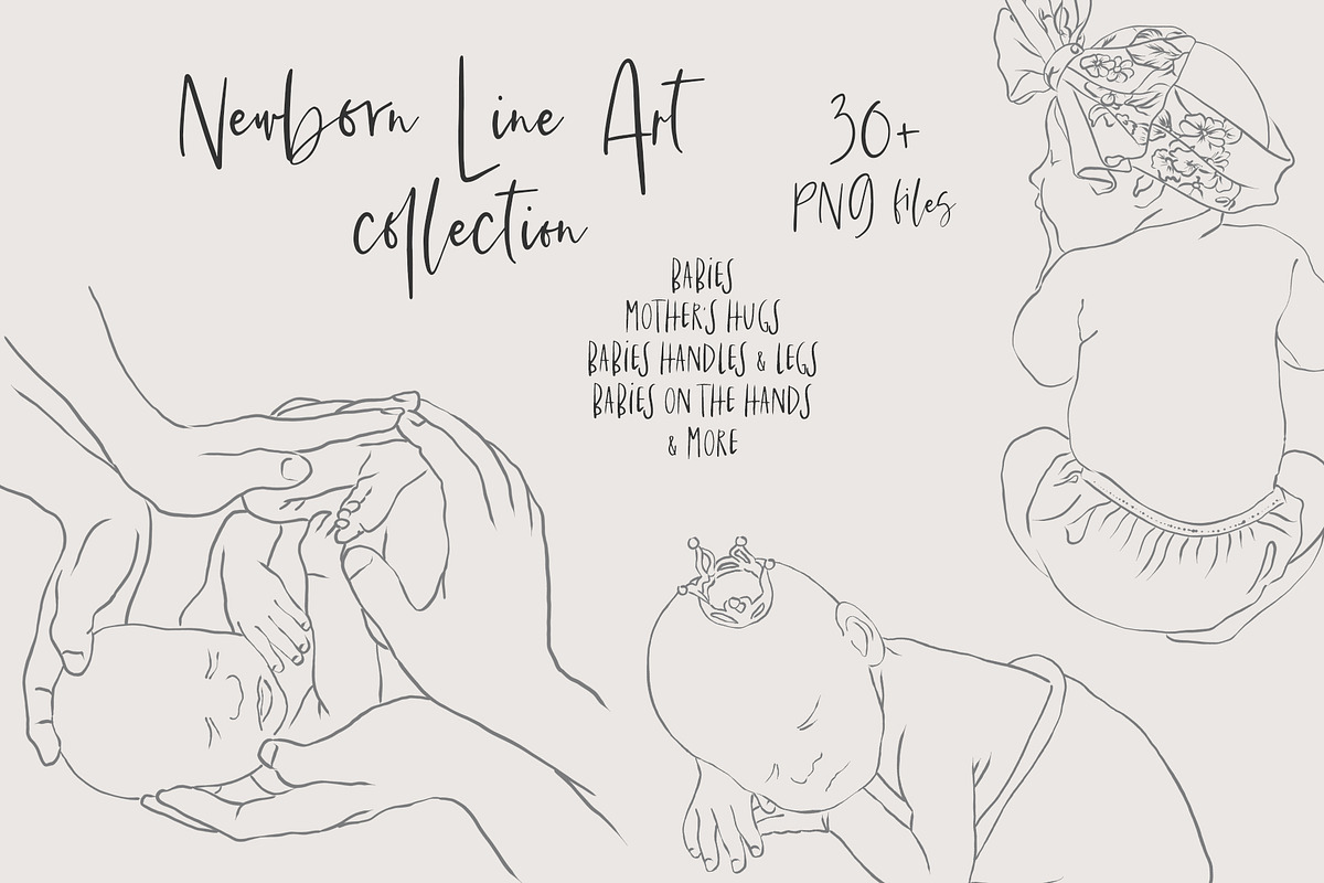 Newborn Line Art Clipart, a Person Illustration by natalisart (Photo 1 of 10)