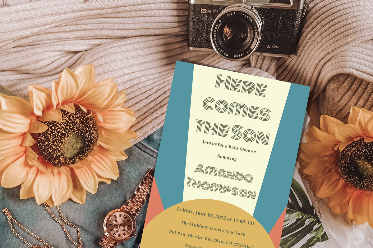 Retro Sunshine Baby Shower Invite, an Invitation Template by Patterndigitpics (Photo 3 of 6)