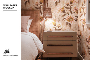 Wallpaper Mockup - Rustic Bedside, a Household Mockup by Andrea Muller