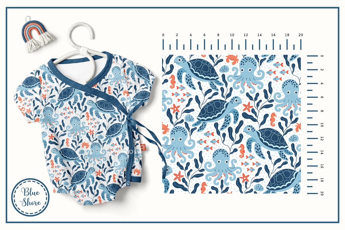 Blue Shore - Seamless Patterns Set, a Pattern Graphic by Cuteanny Design (Photo 2 of 8)