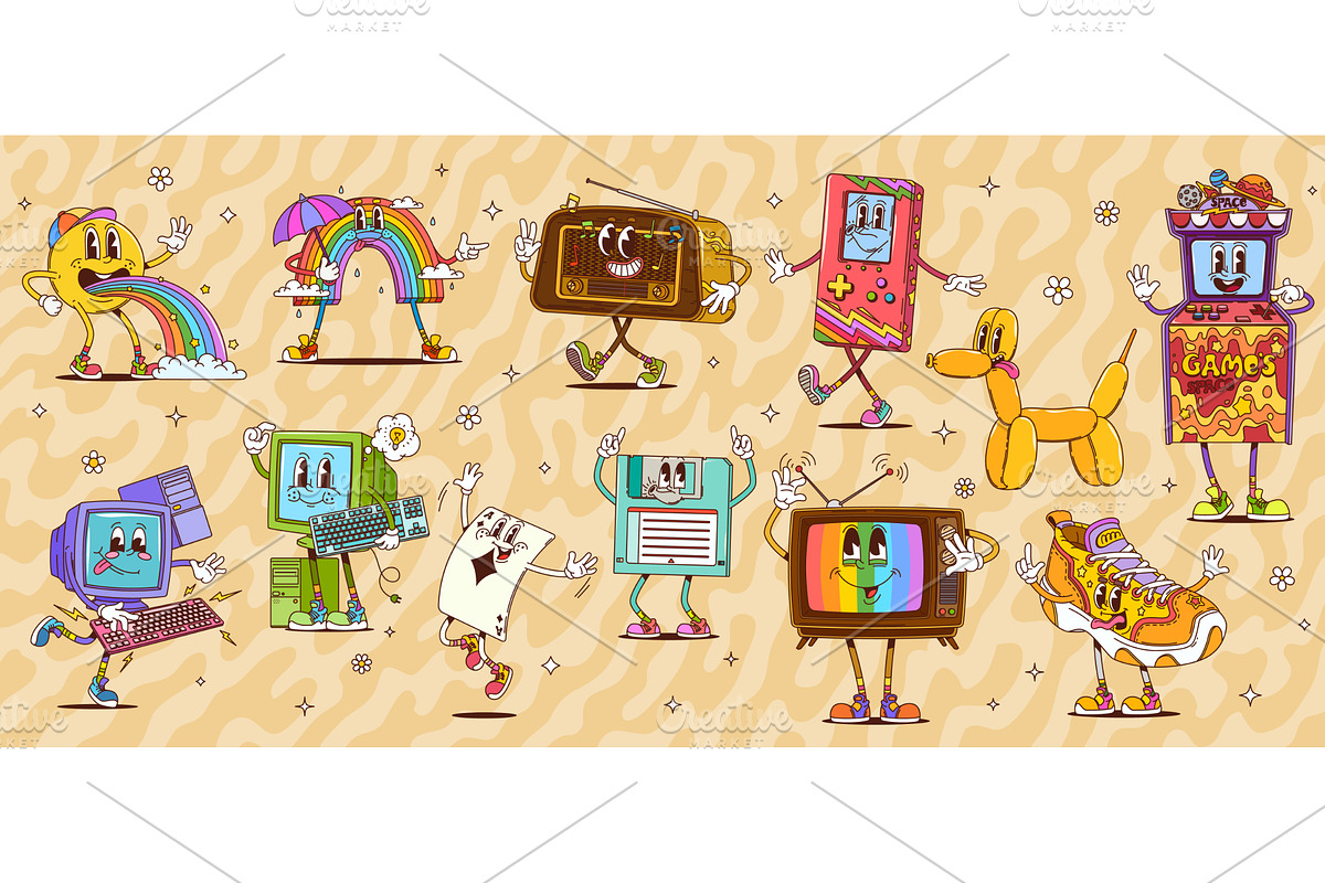 Retro groovy characters, an Object Illustration by Vector Tradition