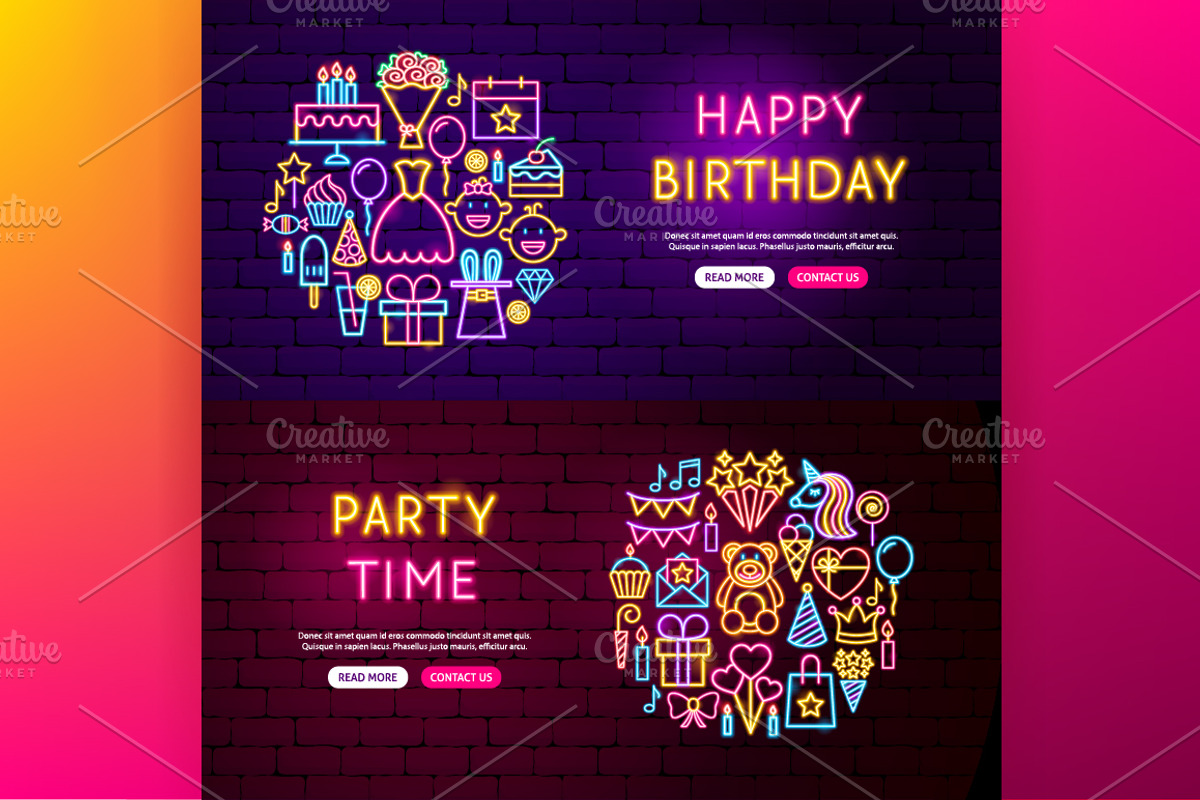 Party Neon Vector Icons Set