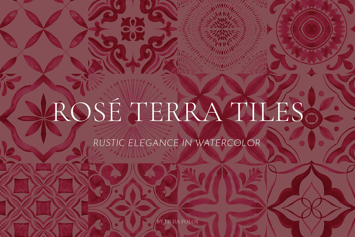Rose Tiles Watercolor Collection, a Decorative Illustration by Liliia Polos Illustration (Photo 1 of 8)