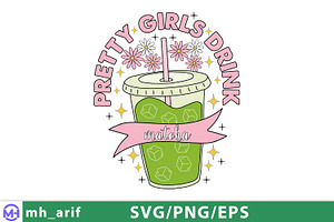 Pretty Girls Drink Matcha Hand-drawn, a Graphic by mh_arif