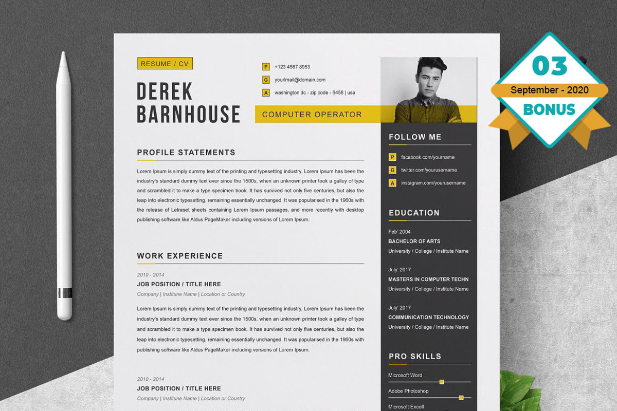 Resume/CV Bundle | 200+ for $29, a Resume Template by ResumeInventor (Photo 134 of 207)