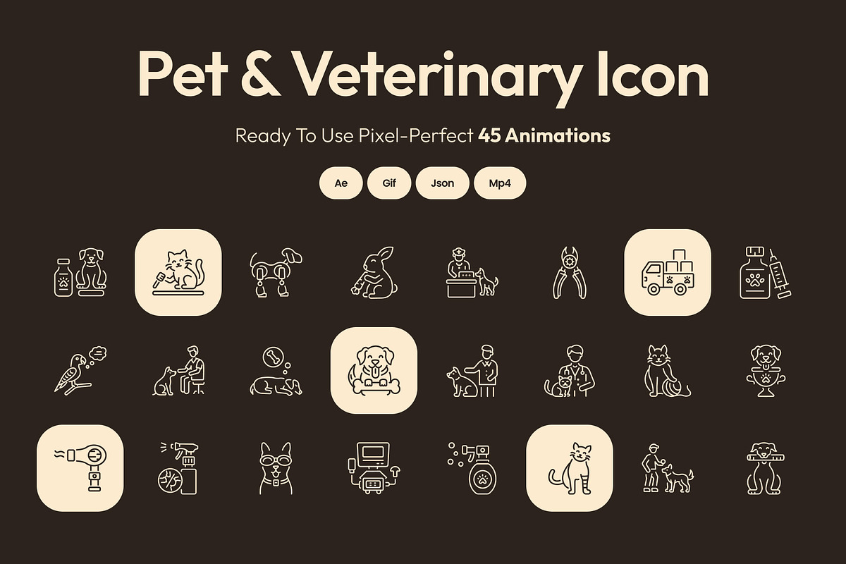Animated Pet and Veterinary Icon Set, an Outline Icon by Prosymbols (Photo 1 of 4)