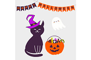 Cute black cat in witch hat, flying, a Seasonal Illustration by sceptical cactus (Thumbnail 1 of 3)