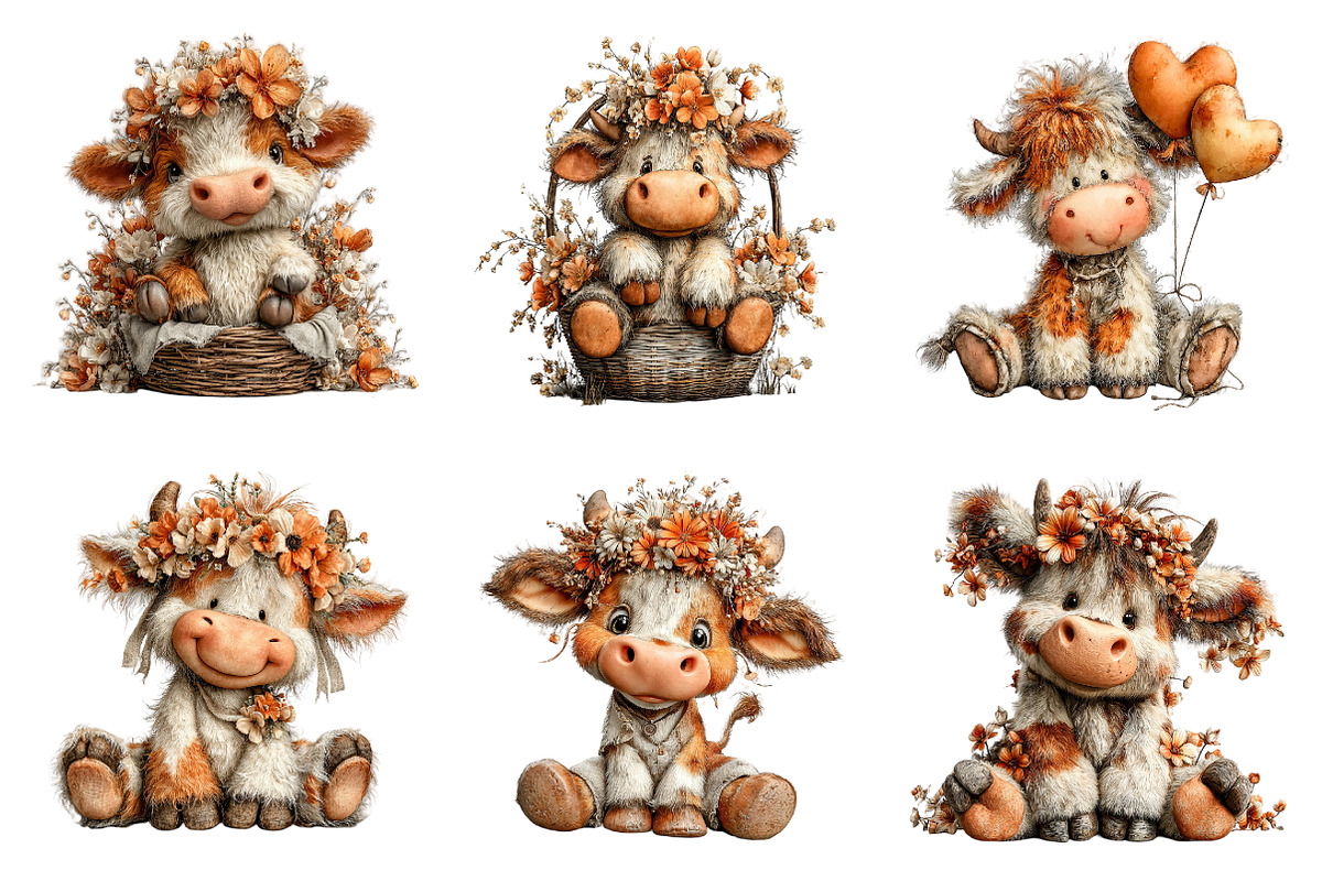 Whimsical easter highland cow clipar, an Illustration by SinaCreation (Photo 5 of 11)