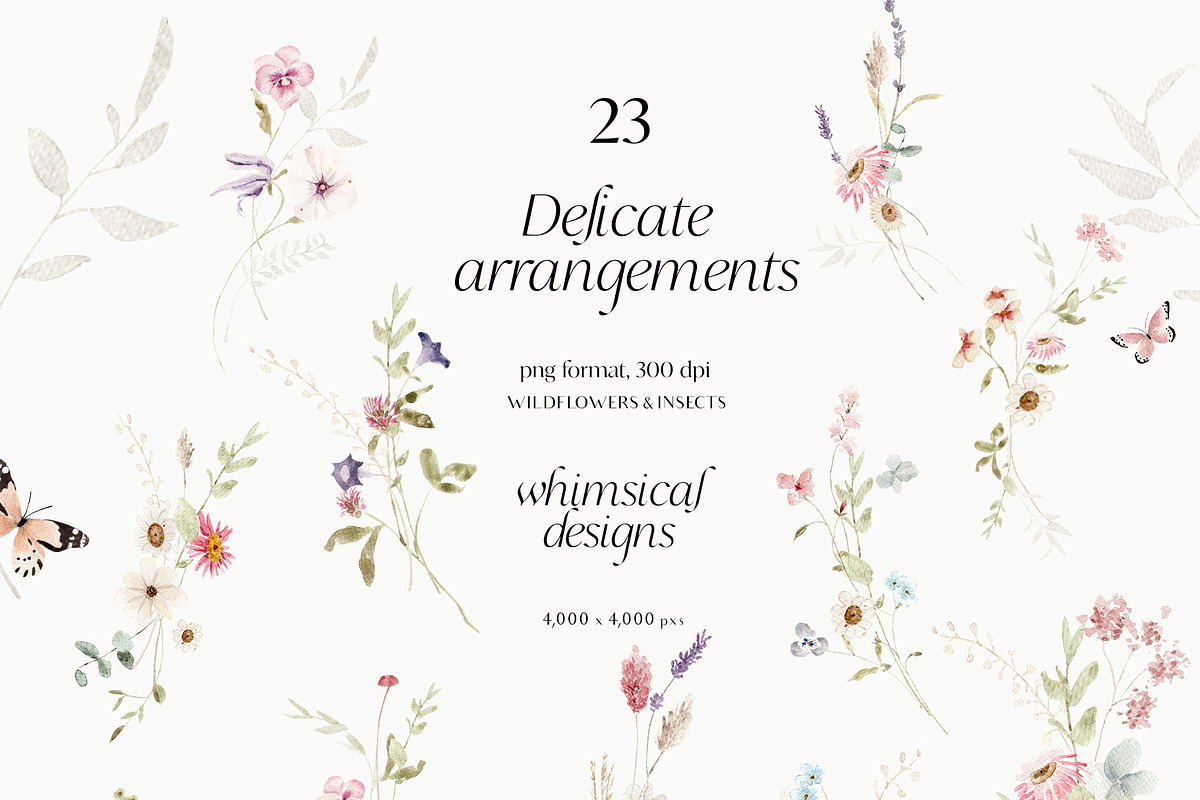 Watercolor wildflowers & Bunnies Set, a Graphic by Grace Noboa Illustrations (Photo 8 of 14)