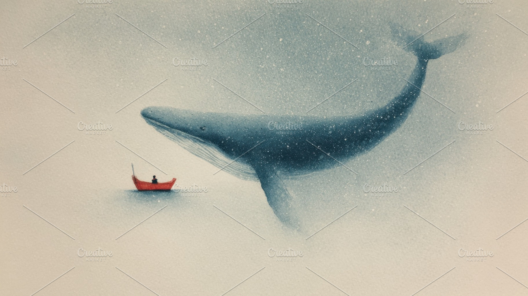 Whale swims near small red boat, a Photo by Beautiful things