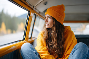 Young woman in a yellow beanie, a Person Photo by MistyDay