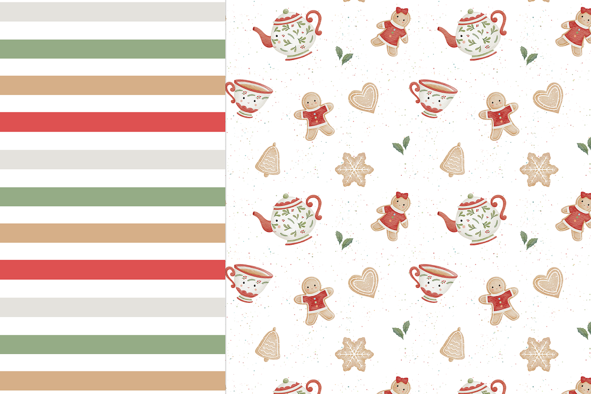 Christmas Tea Time Patterns+Cliparts, a Pattern Graphic by tetiartline (Photo 3 of 4)