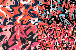 Coral Graffiti Seamless Patterns