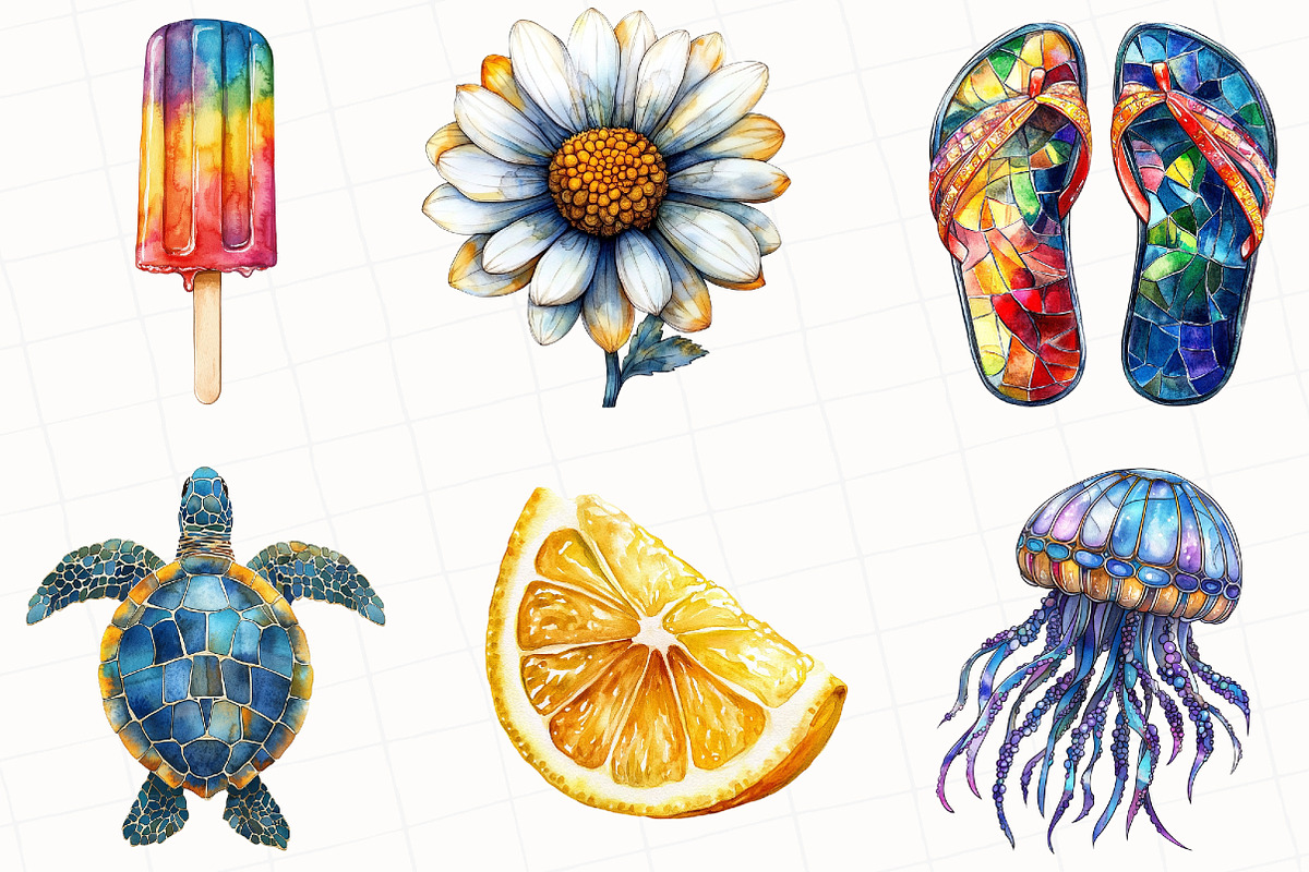 Stained Glass Summer Clipart, an Illustration by OK Design (Photo 2 of 5)