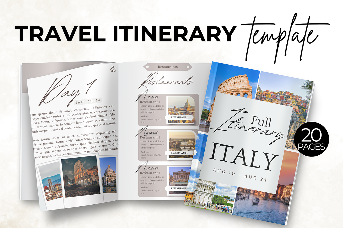 Digital Travel itinerary Template, a Templates & Theme by Digital By Nikoleta (Photo 1 of 11)