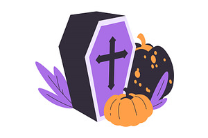 Pumpkin And Tomb As Halloween Trick