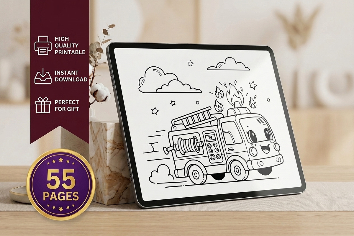 55 Emergency Vehicle Coloring Pages, a Transportation Illustration by ikarifq shop (Photo 1 of 5)