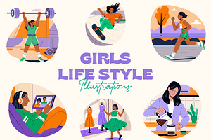 Girl Life Illustration Set, an Emoji Icon by Creative Stall
