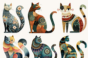 Whimsical Folk Art Cat Clipart, an Animal Illustration by Design Scotch (Thumbnail 2 of 9)