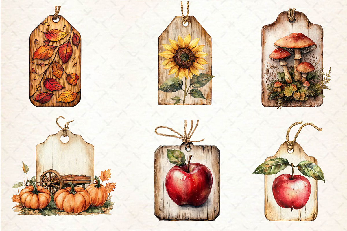 Vintage Wooden Autumn Tags Clipart, an Illustration by Dream Creation (Photo 4 of 6)