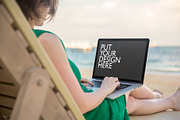 Girl on the Beach with Laptop, a Mac Mockup by UI Kitchen (Thumbnail 6 of 6)