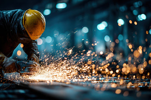 Industrial Worker Grinding Metal Spa, a Photo by Pixeness Studio