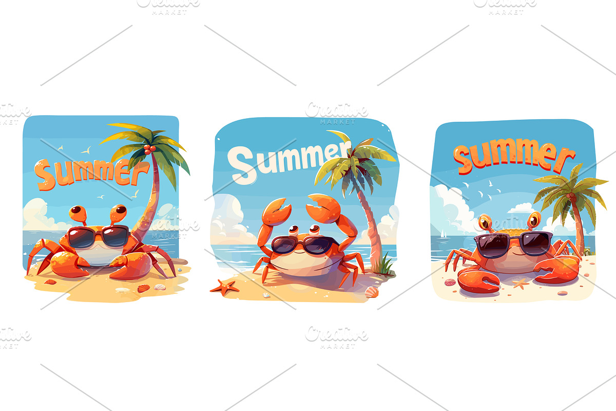 crabs in sunglasses. crab under a, an Object Illustration by Stock-Smart-Start