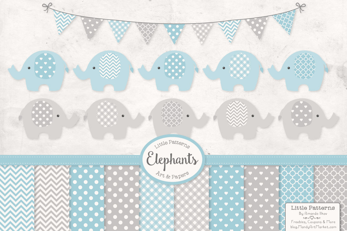 Blue and Grey Elephant Clipart, an Illustration by Amanda Ilkov (Photo 1 of 3)