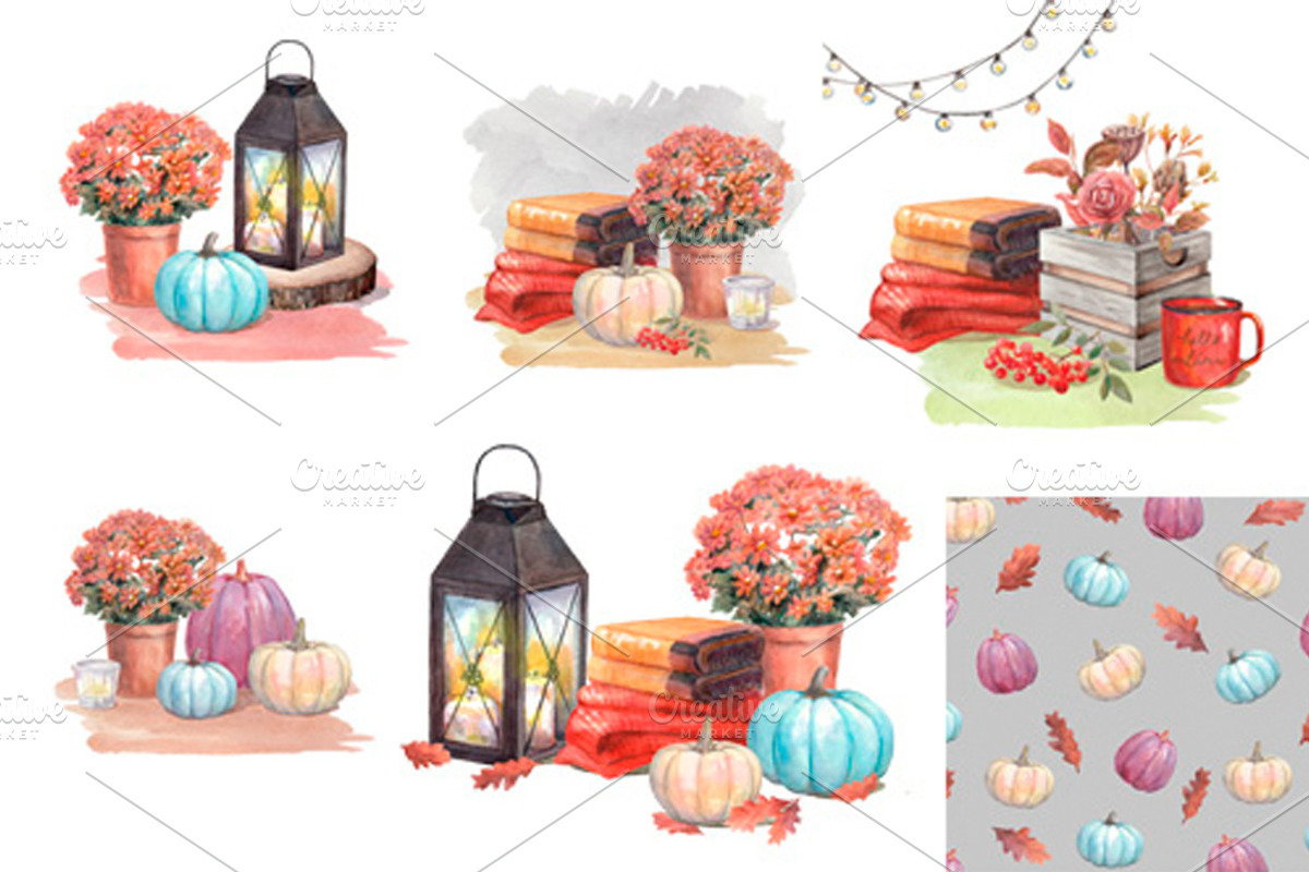 Watercolor autumn decor compositions, a Decorative Illustration by yulia.sukhanova (Photo 3 of 4)