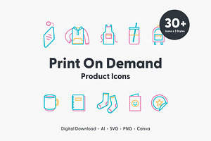 90's Print on Demand Product Icons