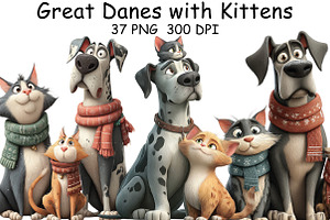 Great Danes with Kittens Clipart, an Illustration by CraftArtStudio