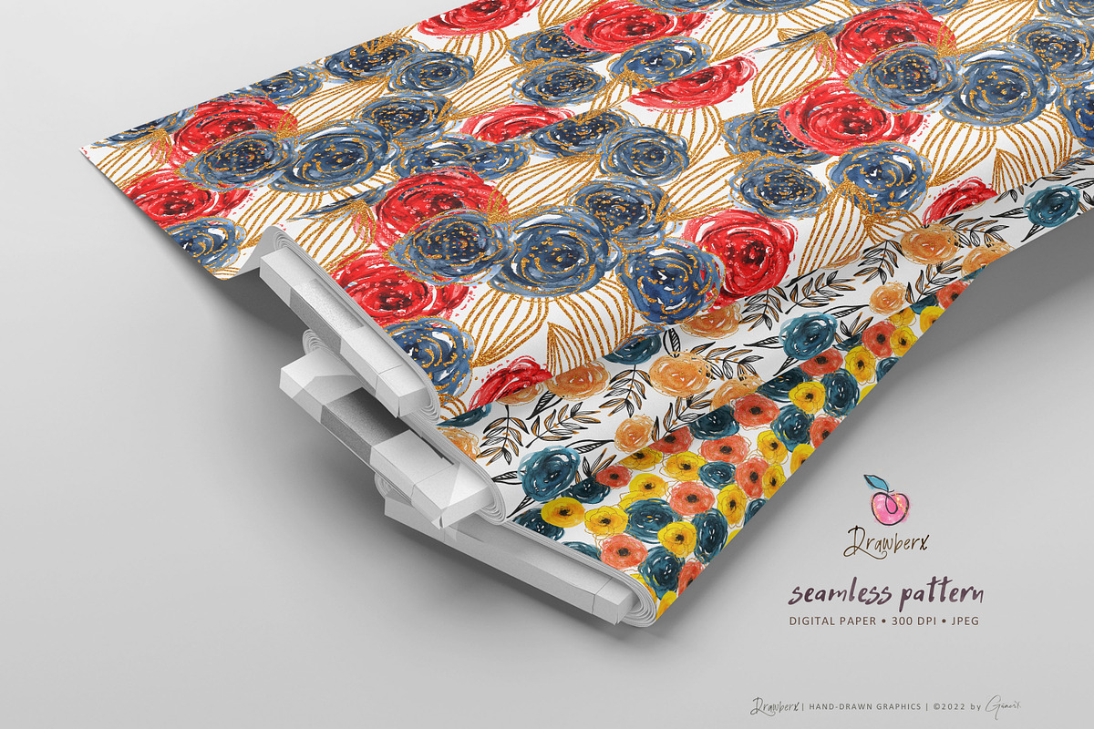 Rose Flowers Seamless Paper pack 012, a Pattern Graphic by Drawberx (Photo 8 of 9)