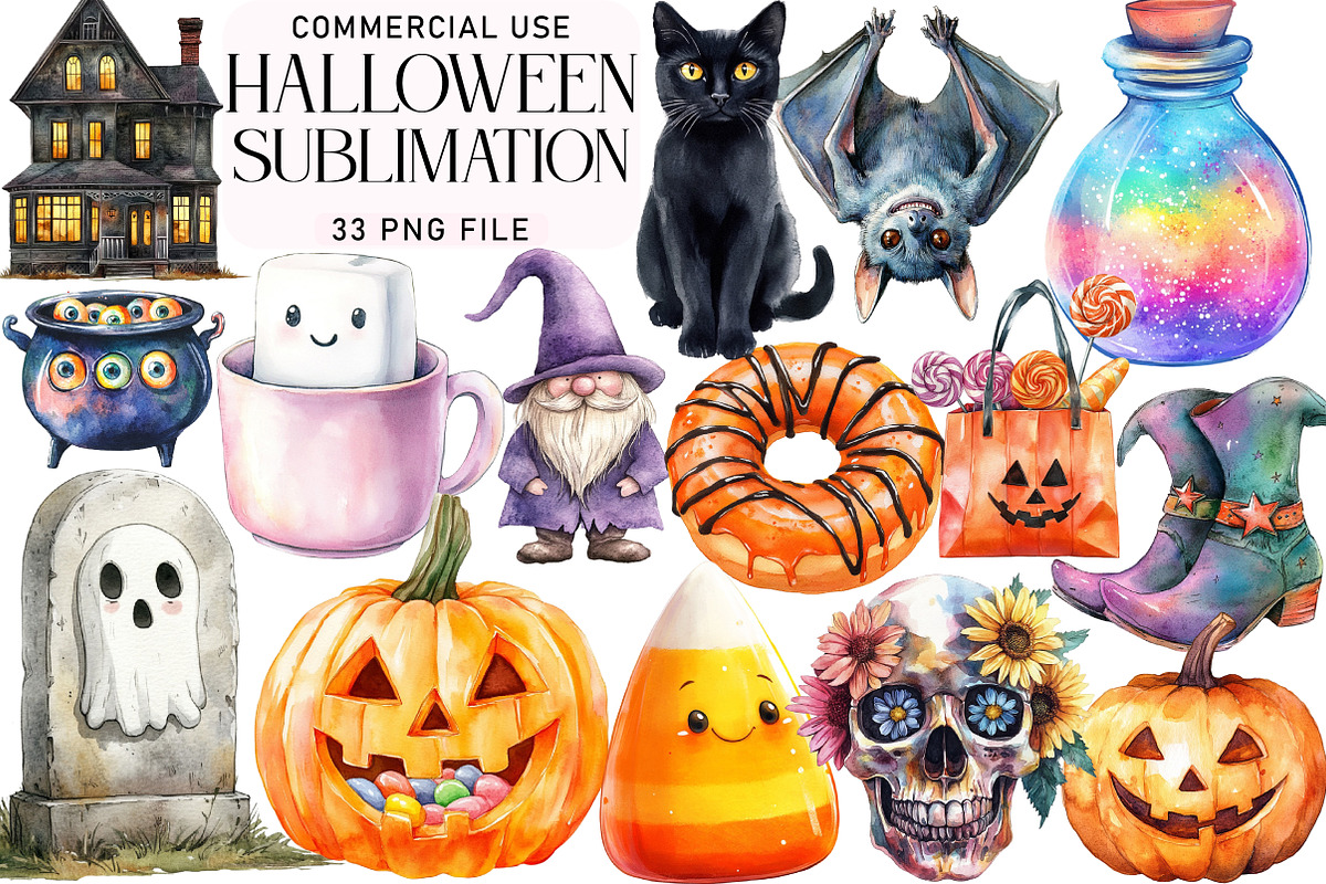 Watercolor Halloween Sublimation, an Illustration by Daily.Designs (Photo 1 of 5)