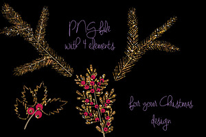 Glitter Christmas Papers, PNG Set