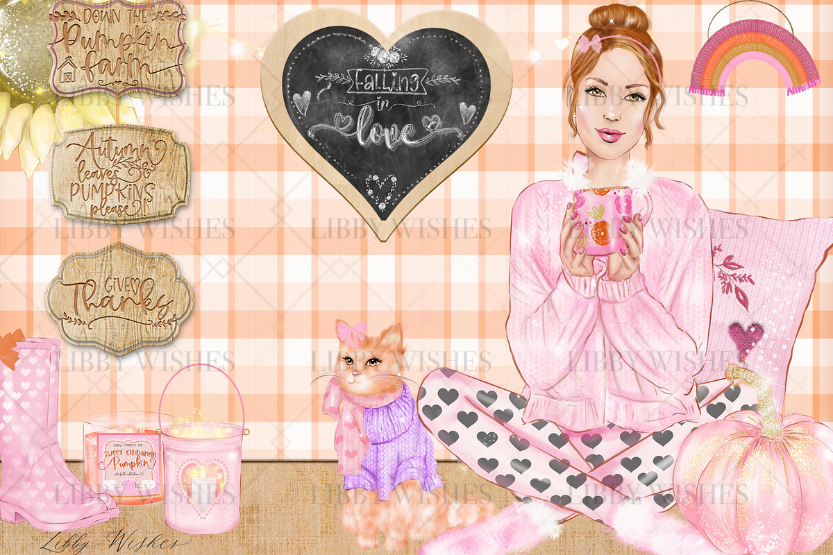 Pink Fall Autumn clipart, an Illustration by Libby Wishes (Photo 5 of 6)