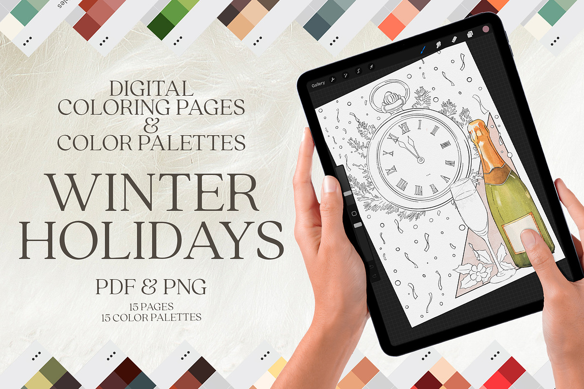 Winter Holidays Coloring Pages, a Seasonal Illustration by Deveze Art & Co (Photo 1 of 7)