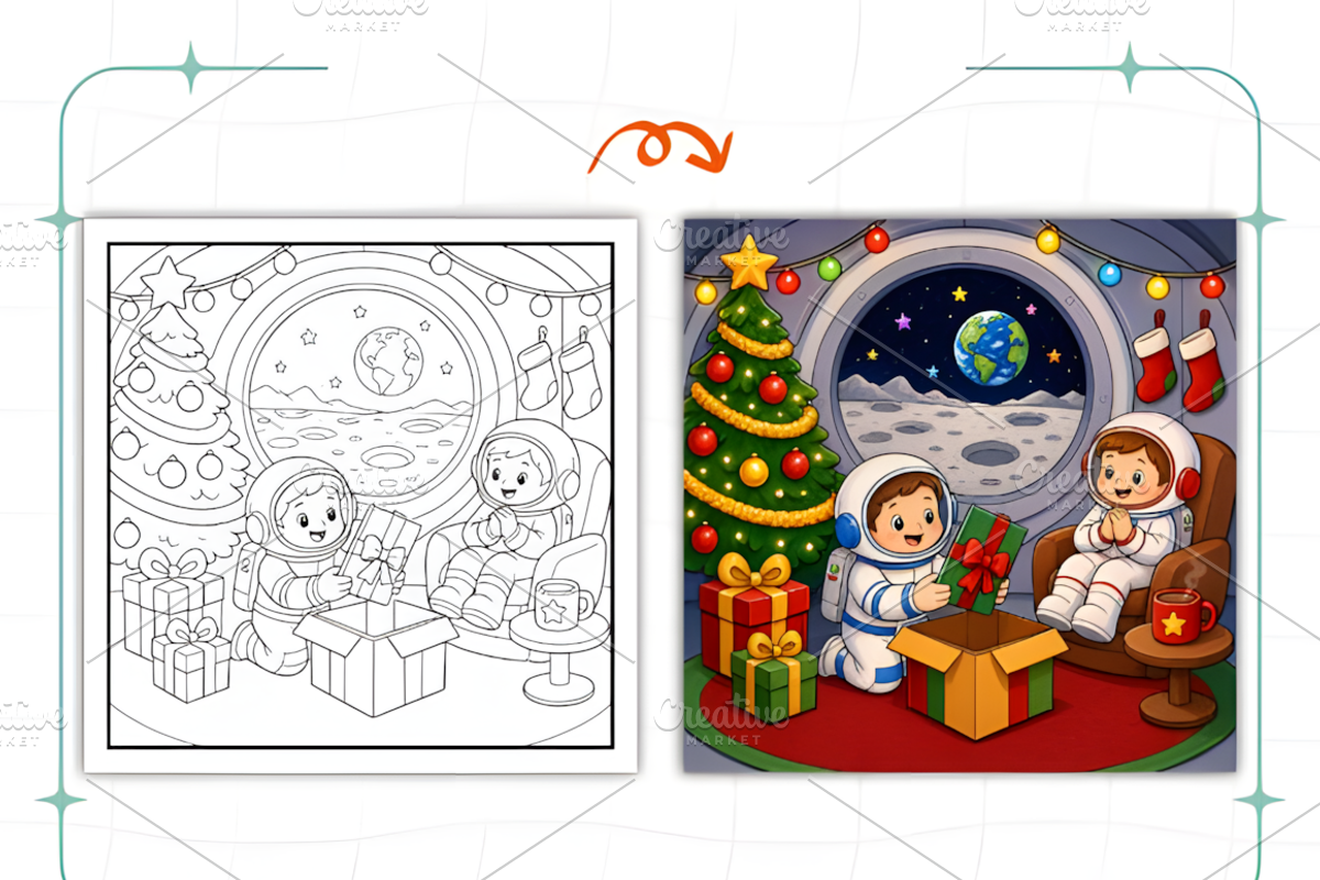 Christmas in Space Coloring Book, a Seasonal Illustration by Coco Bloom (Photo 3 of 7)
