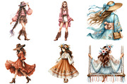 Watercolor Boho Girls Clipart, an Illustration by Libby Wishes (Thumbnail 5 of 6)