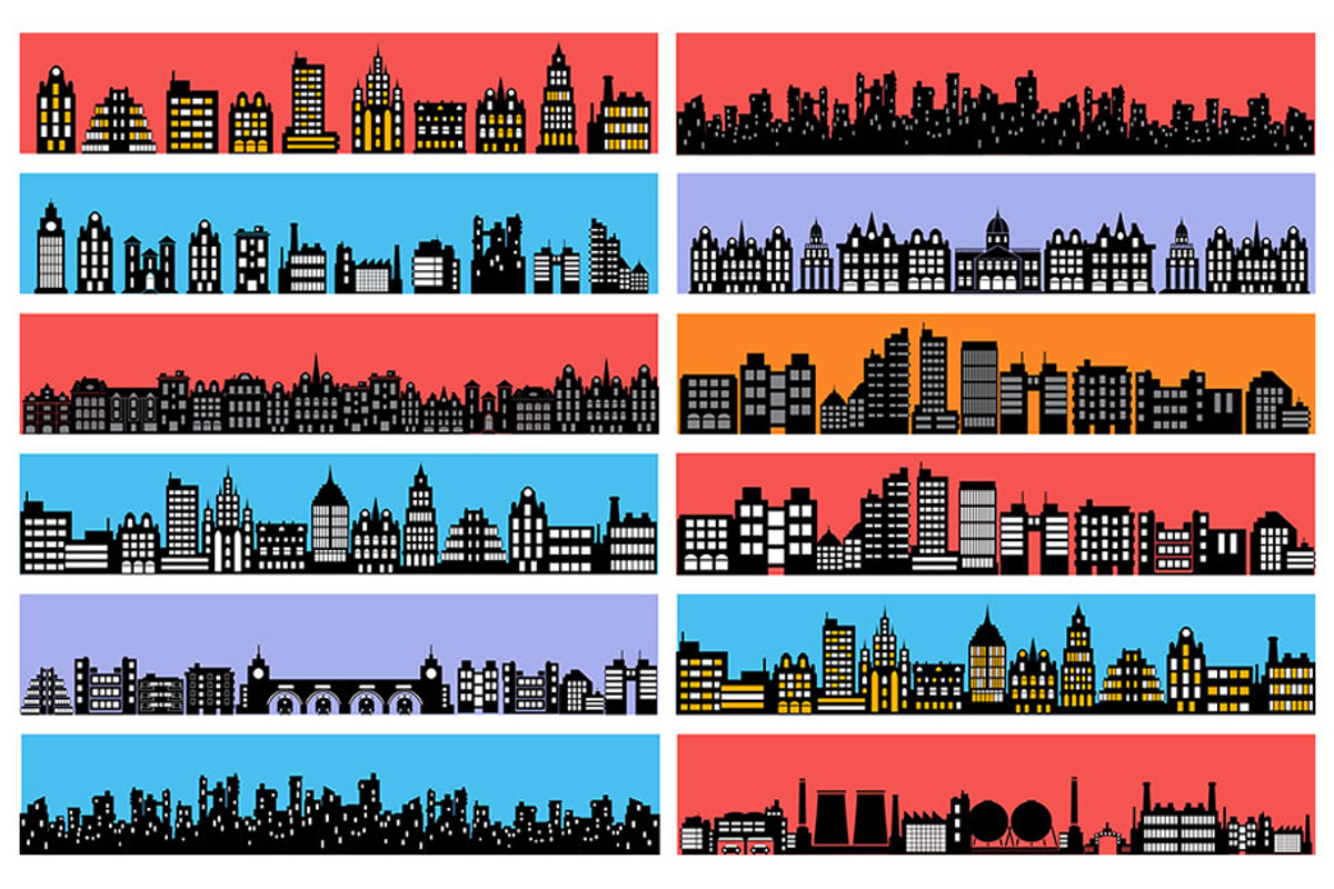 Set of city landscape silhouettes, a Work Illustration by AlexZeL (Photo 1 of 5)