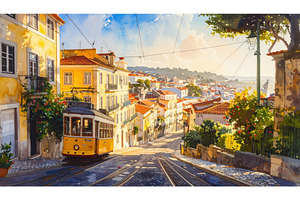 A bright vintage streetcar moves, an Architecture Photo by Igor Tichonow
