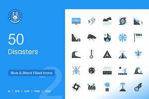 50 Disasters Blue & Black Icons, an Icon by IconBunny