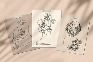 Women And Flowers. One Line Art