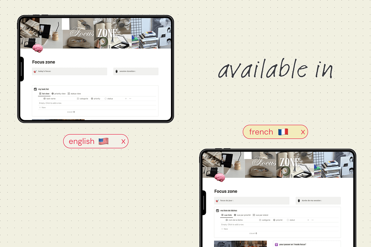 Focus zone - Notion template, an App Template by Iasan Design (Photo 5 of 6)